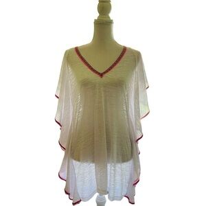 PITUSA GORGEOUS WHITE FLUTTER SLEEVES PULLOVER TOP/SWIM COVER SIZE SMALL